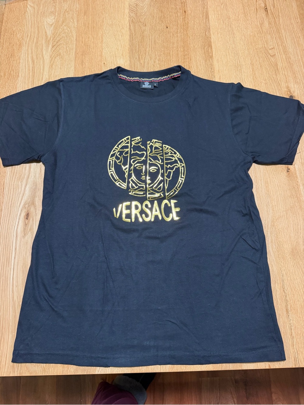 Versace Black Short-Sleeve Tee with Gold Medusa Logo